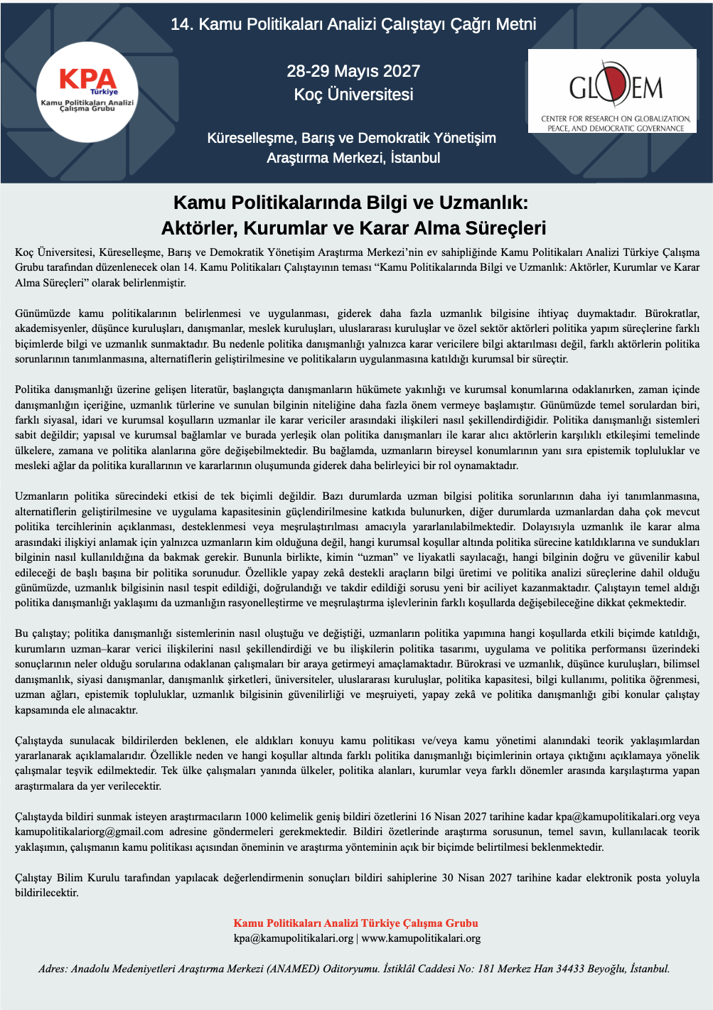14. Kamu Politikaları Çalıştayı Afişi